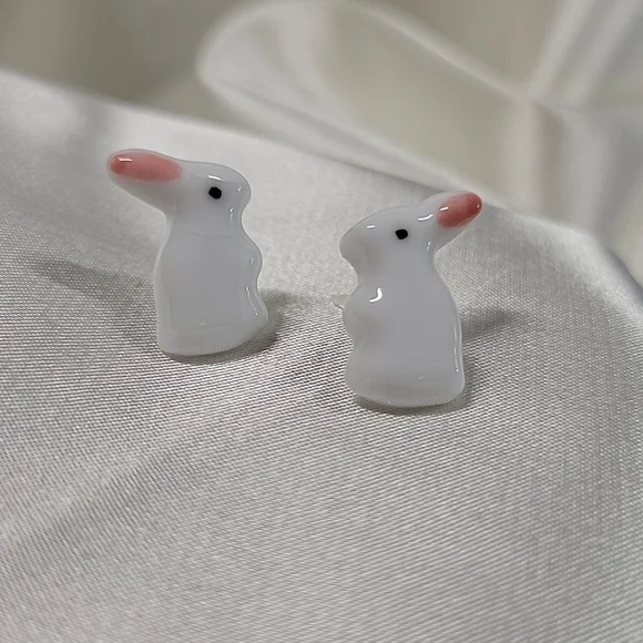Ceramic Bunny Stud Earrings, metal free - Picture 2 of 7